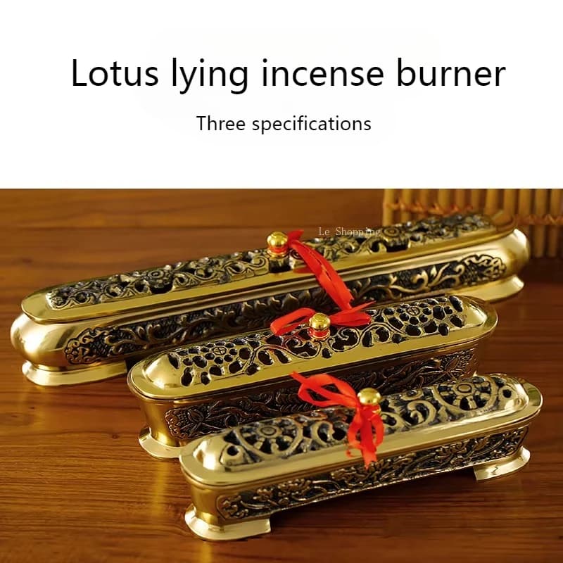 Bruciatore di Incenso a Forma di Loto in Rame Puro 9/10/14,5 Pollici, Scatola per Bastoncini d'Incenso per Interni, Cerimonie di Culto e Sacrifizi