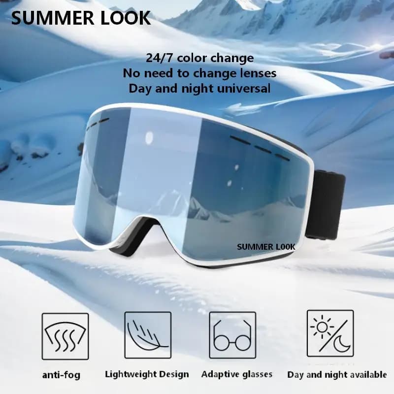 Occhiali da Sci Cilindrici con Attacco Magnetico, Antiappannamento, Resistenti alla Pressione, Design Fotocromatico per Sport Invernali