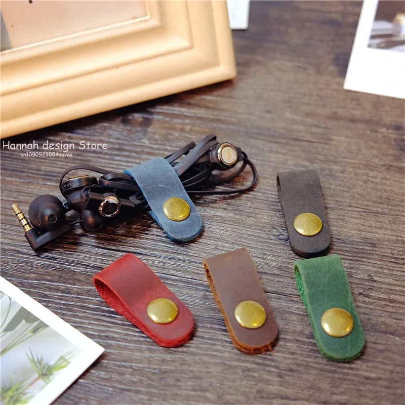 Organizer per cavi in vera pelle cavo per auricolari Vintage clip per linea dati fermacavi fermacavi gestione dei cavi organizzatore per cavi ufficio