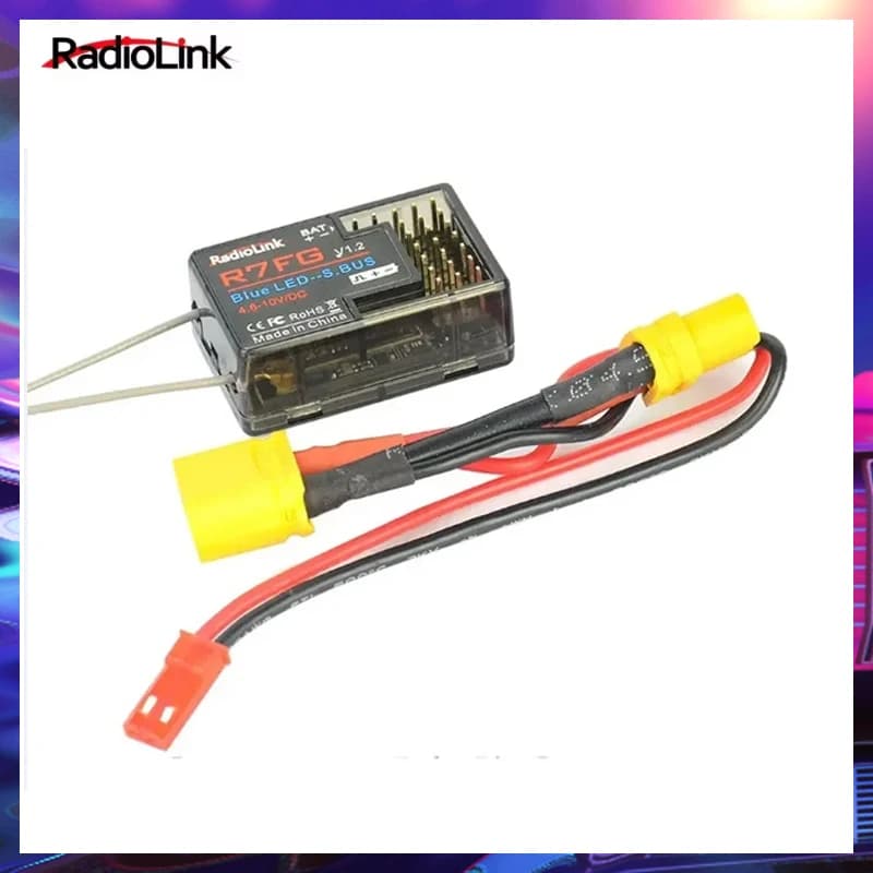 RadioLink R7FG Ricevitore a 2.4GHz 7CH con Doppia Antenna, Versione con Giroscopio Integrato ad Alta Tensione per Trasmettitore RC6GS RC di RadioLink