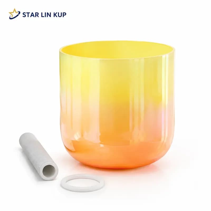 STAR LIN KUP 7 Inch Yellow Alchemy Clear Quartz Crystal Singing Bowl for Sound Healing Meditation Yoga Chakra Balance with