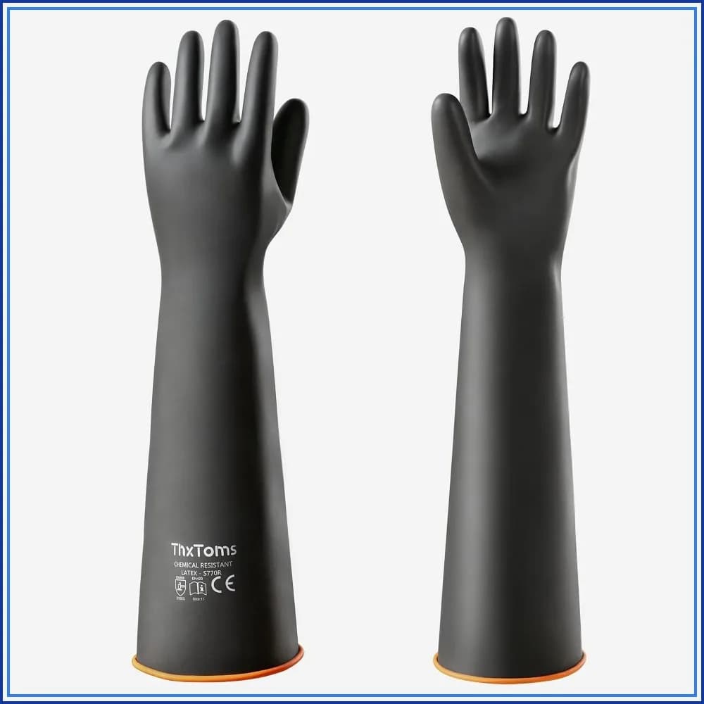 22" Heavy Duty Latex Gloves, Chemical & Puncture Resistant, Waterproof for Industrial Cleaning, Gardening, 1 Pair