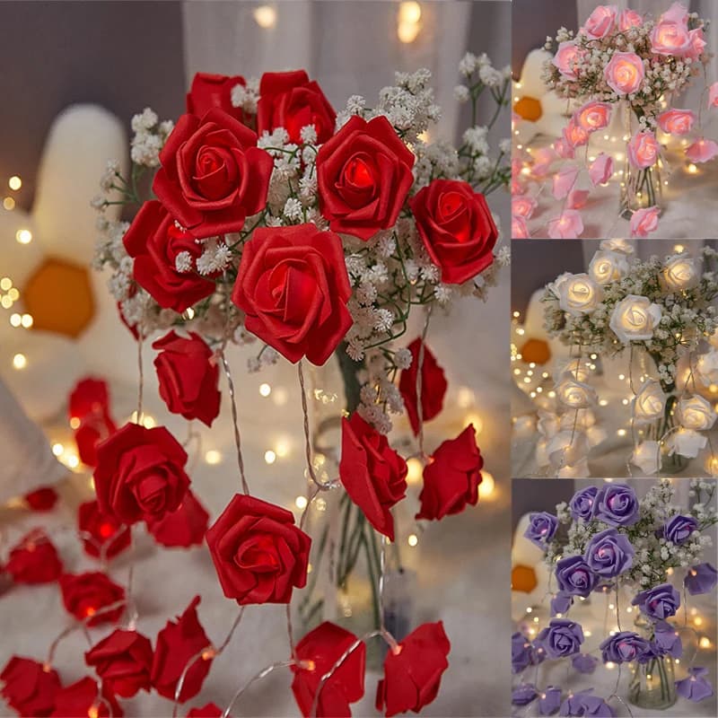 1.5M Rose Fairy Lights rosso rosa artificiale fiore di rosa String Light regalo romantico per la data matrimonio san valentino Party Decor