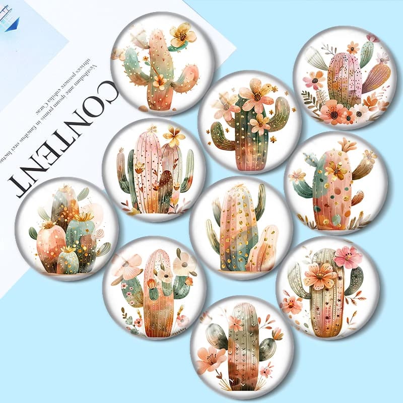 Pink Cactus 12/18/20/25mm glass cabochon bracelet pendant rings for jewelry demo earrings back Making findings