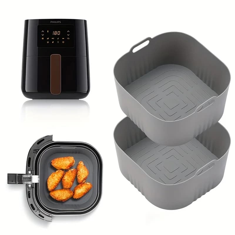 2 piece square air fryer silicone baking tray, silicone liner for Philips Hd9252 Hd9200 Hd9255, mini bread baking tray with cake mold