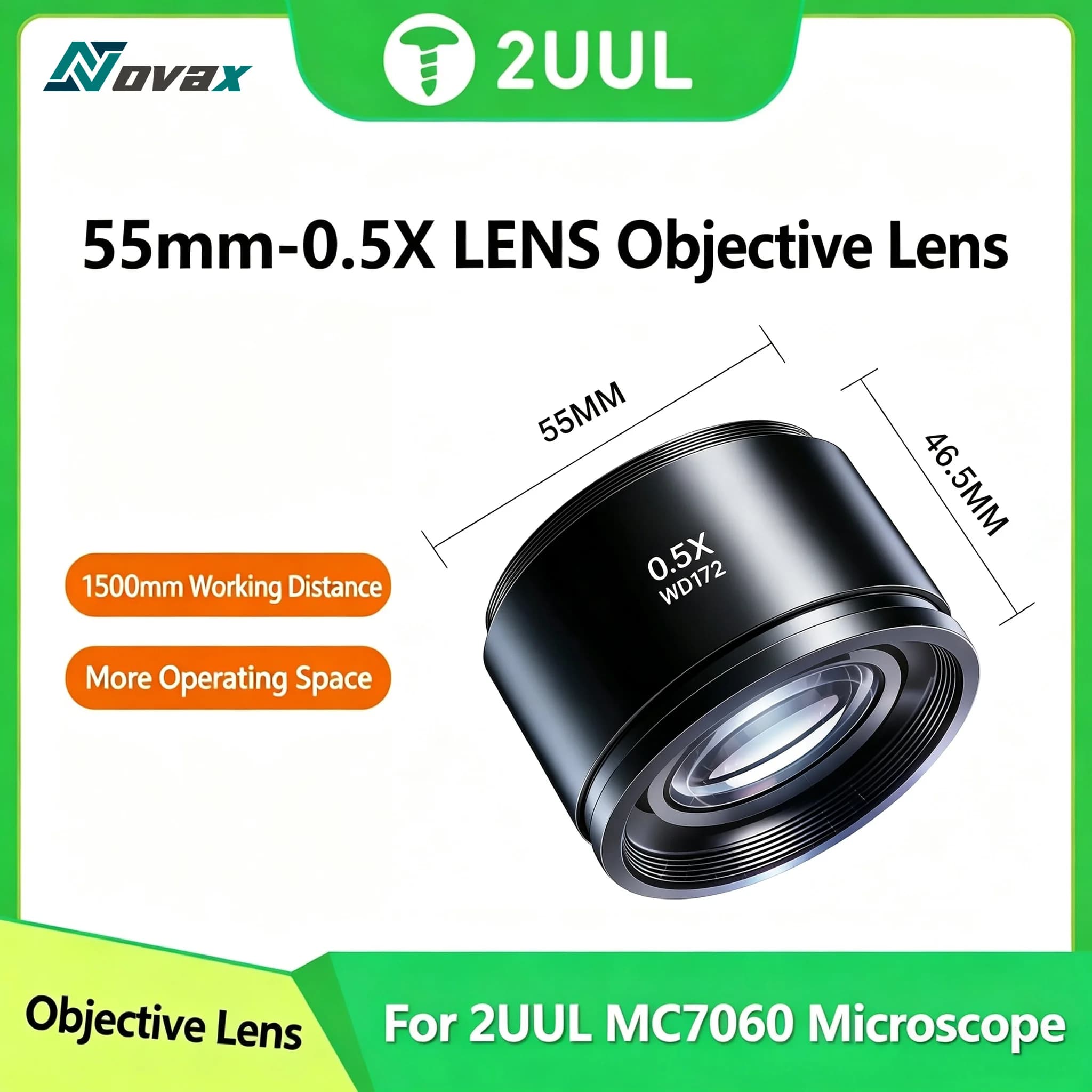 2UUL MS05 55MM-0.5X microscope zoom objective, suitable for 2UUL MC7060 microscope, zoom stereo camera lens operation