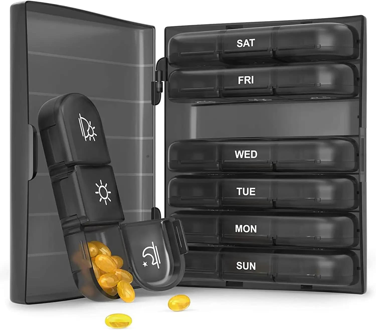 Weekly Pill Organizer 3 Times A Day, Portable Travel Pill Box 7 Day, Pill Case for Vitamins, Medication, Supplements & Fish Oils