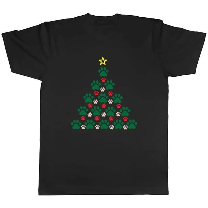 Chritmas Tree In Cat Paws Xmas Mens Unisex TShirt Tee Gift