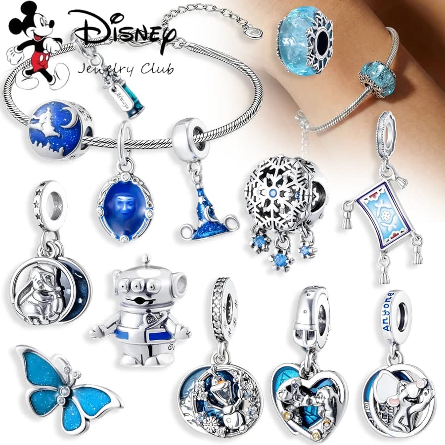 NUOVI ciondoli Disney Magical Blue Charms in argento sterling 925, adatti per braccialetti originali, ciondoli a forma di fiocco di neve, gioielli fai da te, regalo per le donne