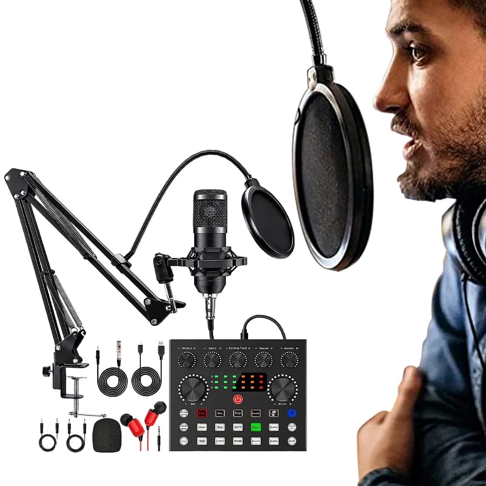 Podcast Equipment Kit with Vocal Modulator and BM-800 Microphone, Podcast Microphone Set for Broadcasting and Live Streaming