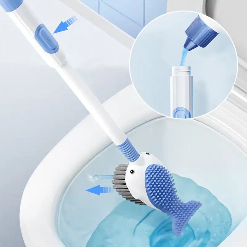 Scopino per WC liquido Spray Whale 1PC Nessun angolo morto e base Ventosa Set di pulizia in silicone Scopino per WC