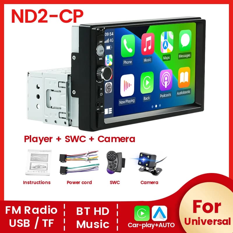 1Din 7 "Universale MP5 Autoradio Lettore video multimediale Audio Stereo Supporto Mirror-Link Telecamera per retrovisione Carplay Android Auto