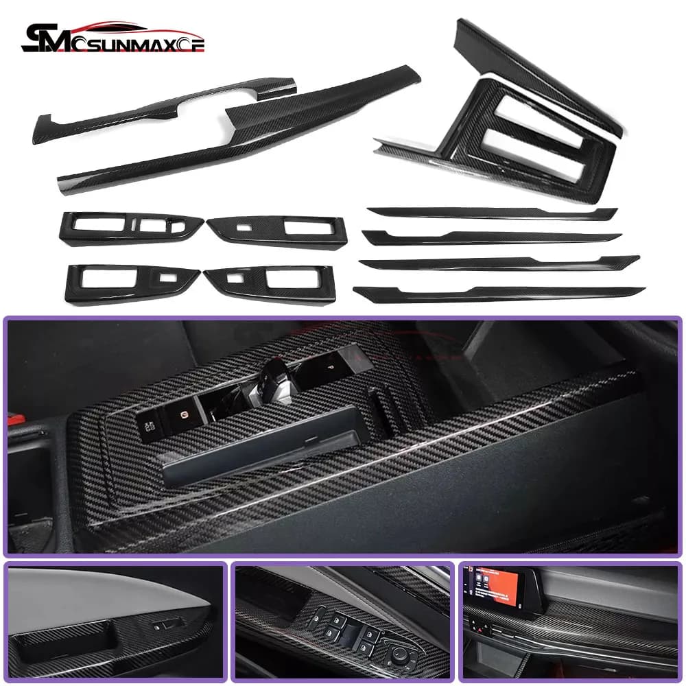 Kit Interni in Fibra di Carbonio per Golf R GTI GTD GTE Golf 8 MK8 Golf 8.5 MK8.5 2020-2026, Pannello di Controllo Centrale e Interruttori Finestrini