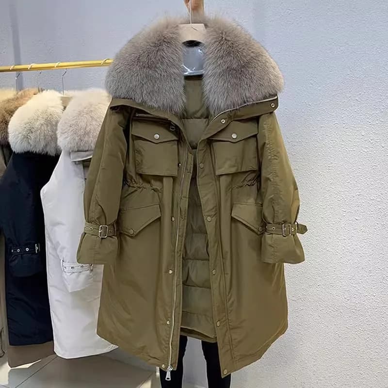 Caldo piumino da neve da donna 2025 inverno nuova moda 90% piumino d'anatra bianca cappotti con cappuccio casual femminile lungo Parka soprabito