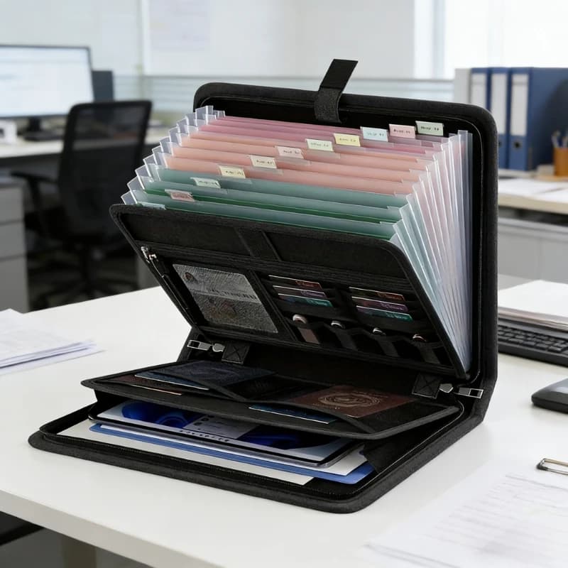 Organizzatore di Documenti Impermeabile a 26 Scomparti - Portadocumenti A4 con Etichette, Cartella con Cerniera per Forniture da Ufficio, Documenti Scolastici