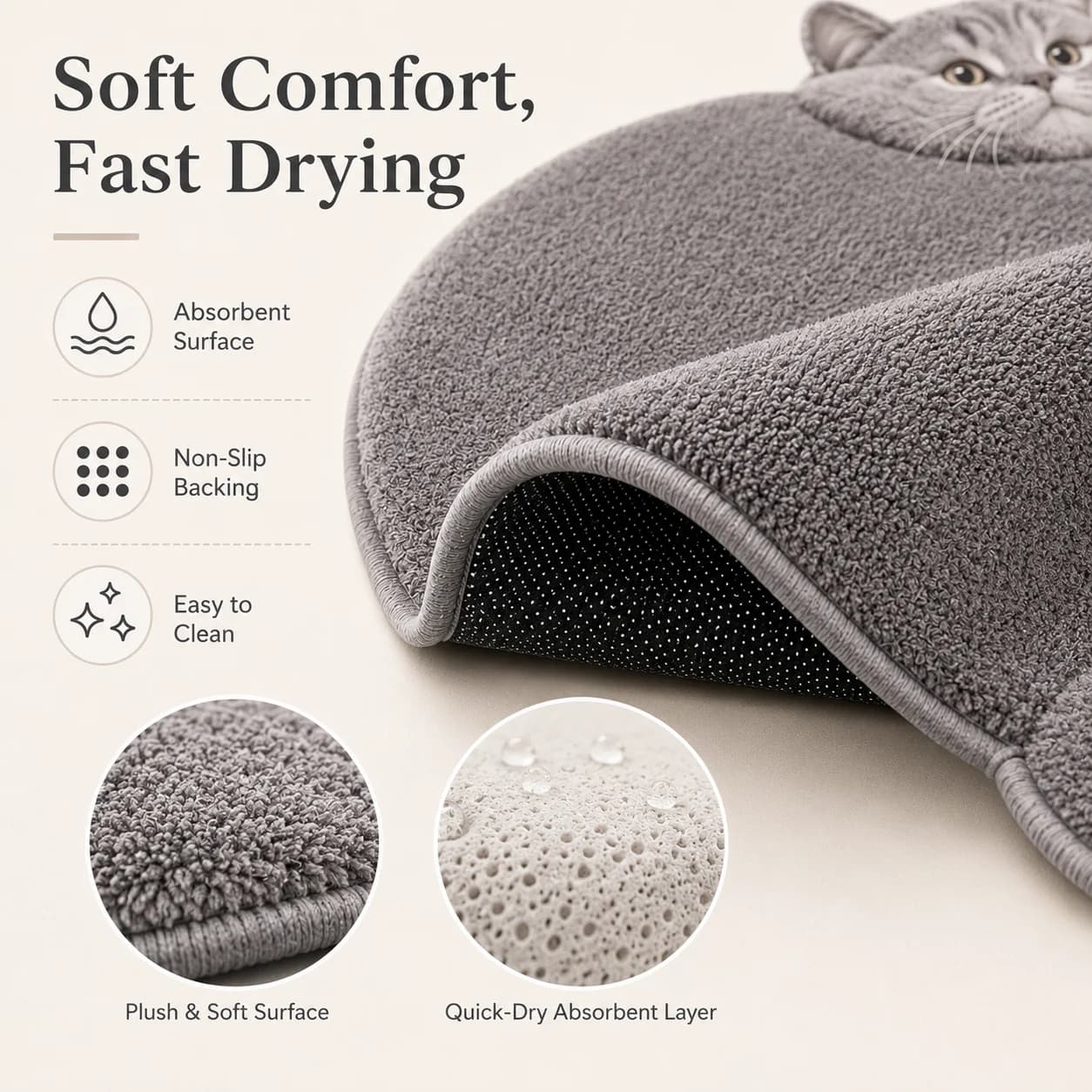 Quick Dry Diatomite Bath Mat 3D Cat Shaped Non Slip Absorbent Bathroom Doormat Floor Pad for Shower Home Decor Gift Indoor Use