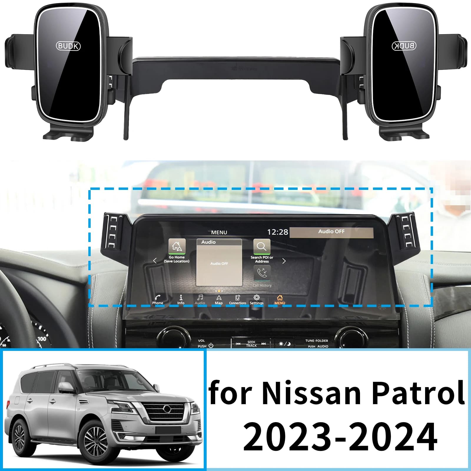 fit for Nissan Patrol 2023 2024 Stable Clip-On Phone Holder​​ Mount Screen Base No Vibration​ Car accessoires