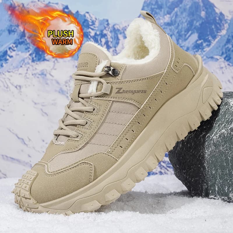 Men Winter Warm Fleece Lined Hiking Shoes Anti Slip Thick Sole Outdoor Trekking Boots Waterproof Comfort Snow Sneakers