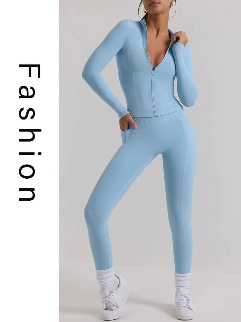 2 pezzi Nuovo Top a maniche lunghe Set di abbigliamento da yoga Set di abbigliamento sportivo sexy per fitness Abbigliamento sportivo aderente alla moda da donna