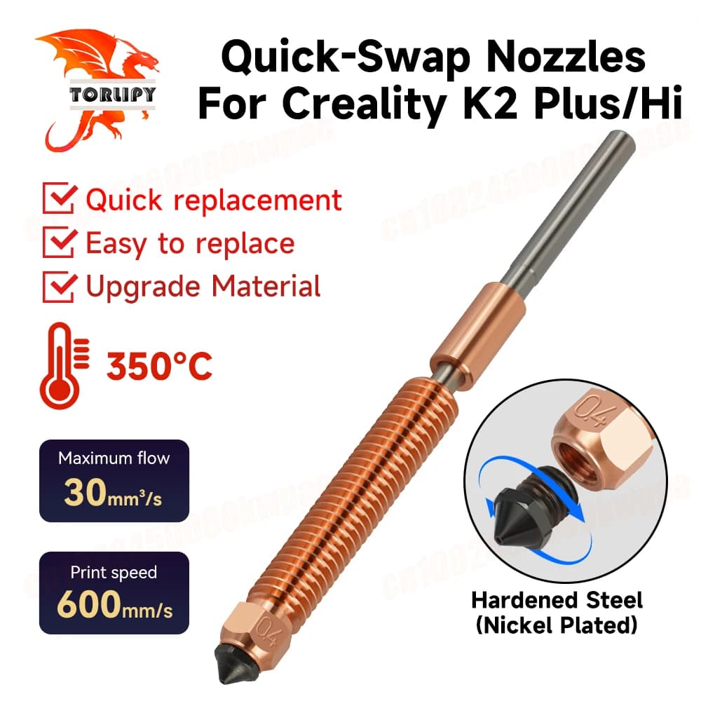 Per Creality K2 Plus/Hi Kit ugelli aambio rapido 0.2/0.4/0.6/0.8mm Ugello in acciaio temprato per parti della stampante 3D Creality K2 Plus/Hi