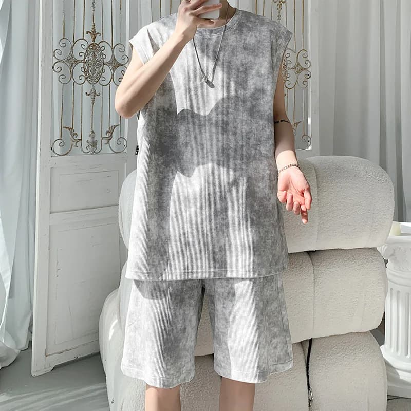 Completo Loungewear Uomo Taglie Forti M-XXXXXL: Canotta a Costine Testurizzate e Pantaloncini Tinta Unita, Abbigliamento Casual Estivo Traspirante