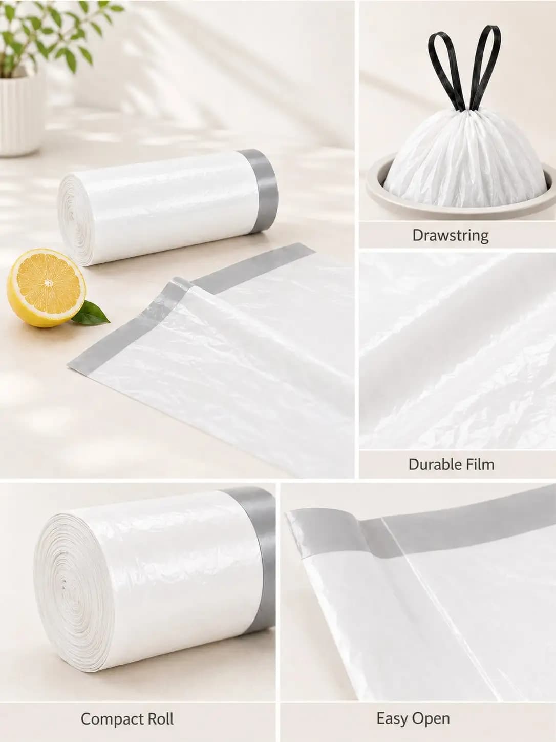 50PCS 4 Gallon Small Drawstring Trash Bags, Disposable Garbage Bags, 17.7 X 17.7 In Trash Can Liners, Back To School Dorm Waste Bags For Bathroom, Kitchen, Bedroom, Office, Apartment, Travel, Small Bins And Daily Home Cleanup
