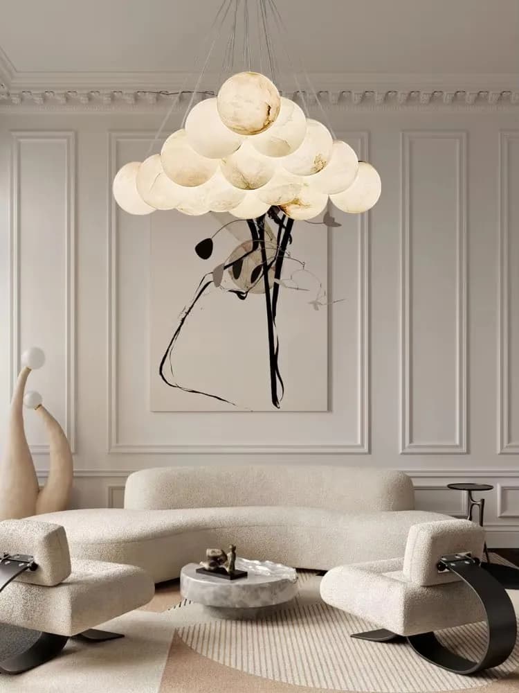 A Marble Bouquet G9 Led Alabaster Ball Ceiling 2025 Trendy Chandelier Lighting Lustres Hanging Lamps Chrome For Living Room
