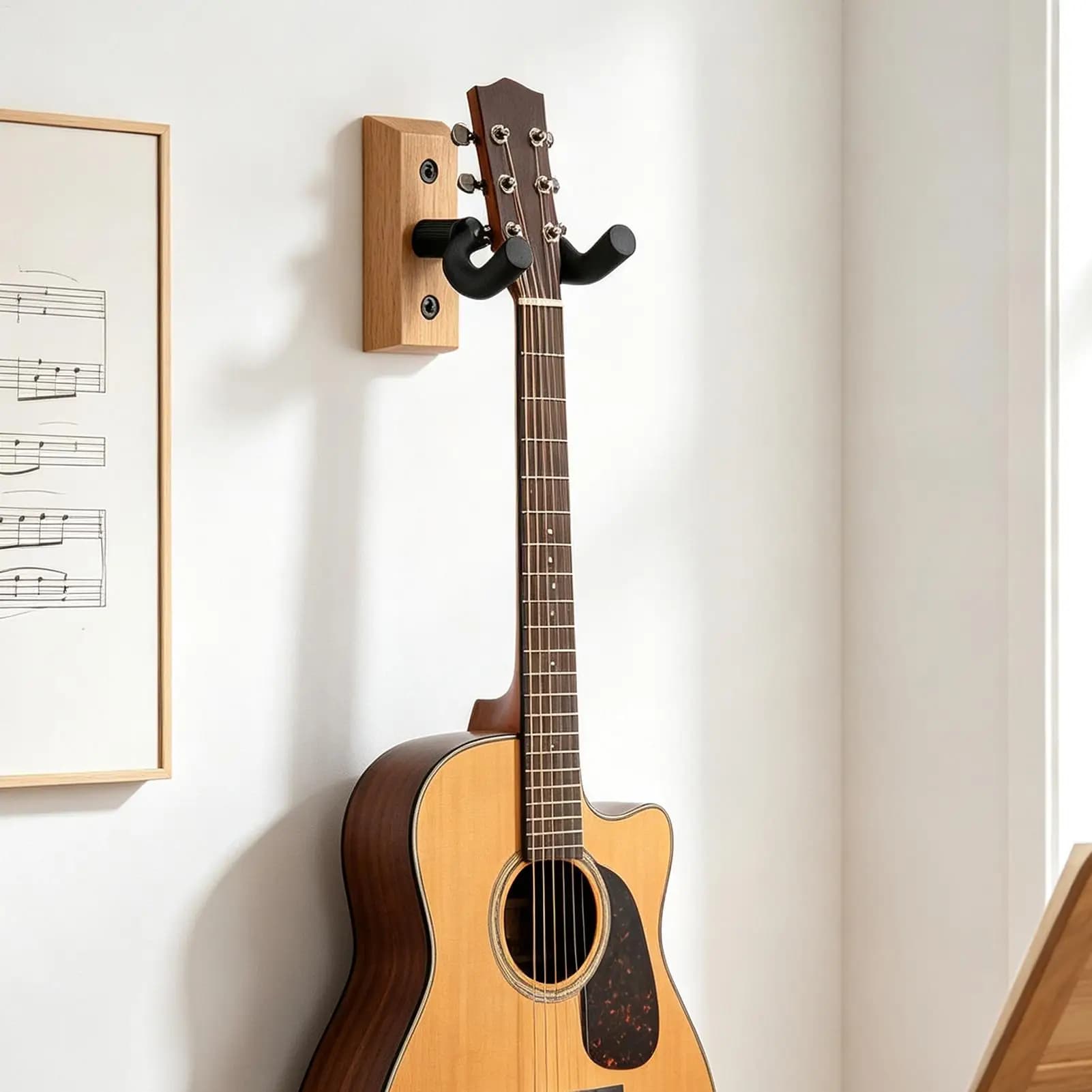 Guitar Hanger Wall Mount 3 Pieces Heavy Duty Wooden Hooks Acoustic Electric Guitar Rack For Mandolin Ukuleles Practice Room