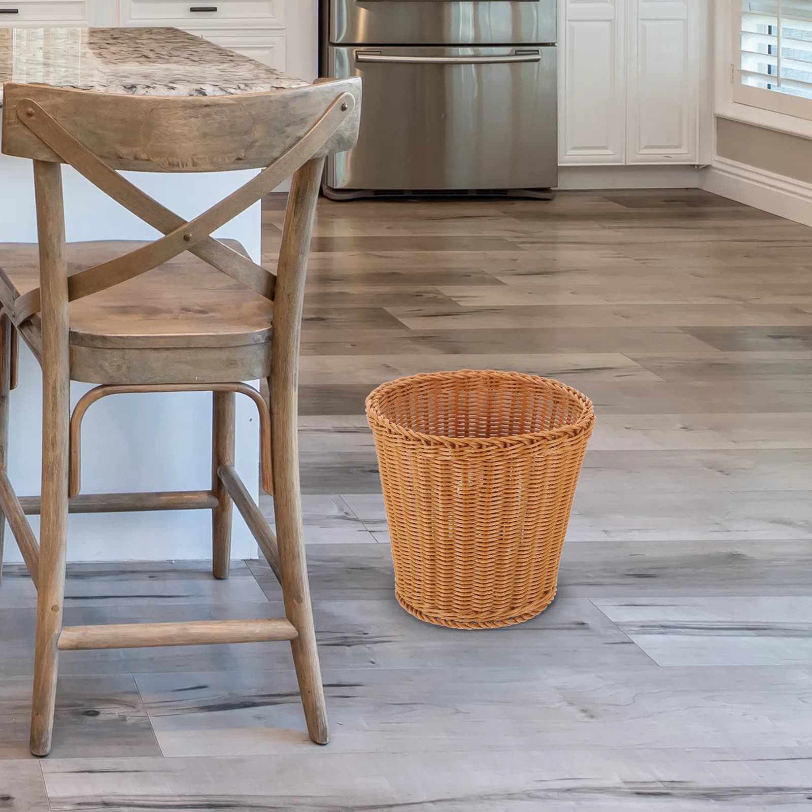 Cestino per Rifiuti Intrecciato da Scrivania, Imitazione Rattan, Stile Rustico Boho Farmhouse, Organizzatore per Soggiorno