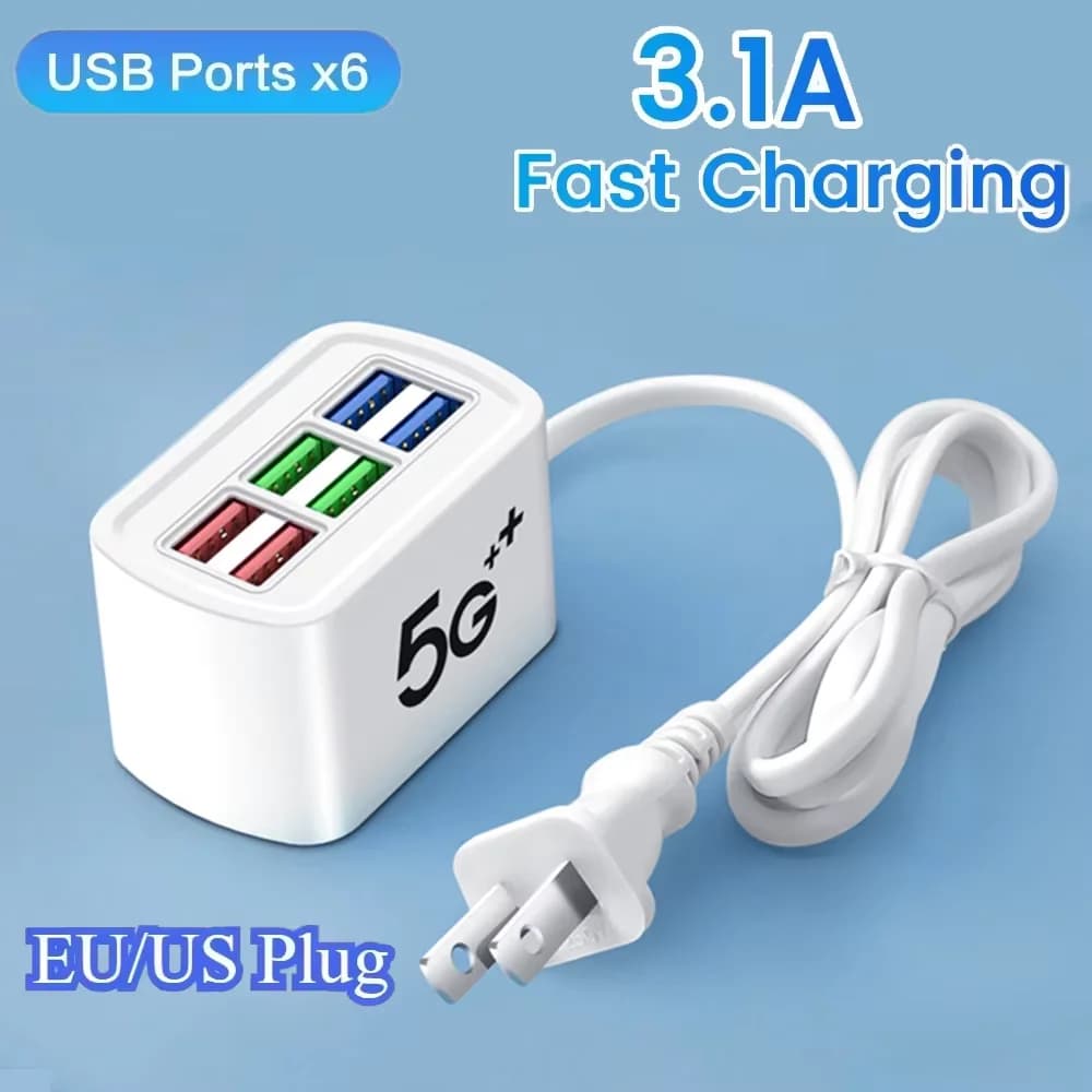 6 Caricabatterie USB Presa multipla universale Ricarica rapida Spina UE/USA Caricatore da muro Adattatore per telefono portatile Presa per cavo di prolunga