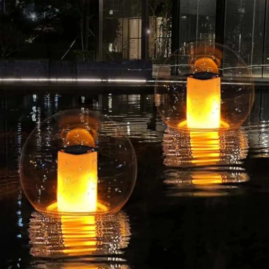 Luci Galleggianti per Piscina, Luci Solari a Fiamma Sfarfallante, Lampada Notturna a Sfera Impermeabile IP68, Lanterna da Esterno, Lampada Decorativa per Paesaggio