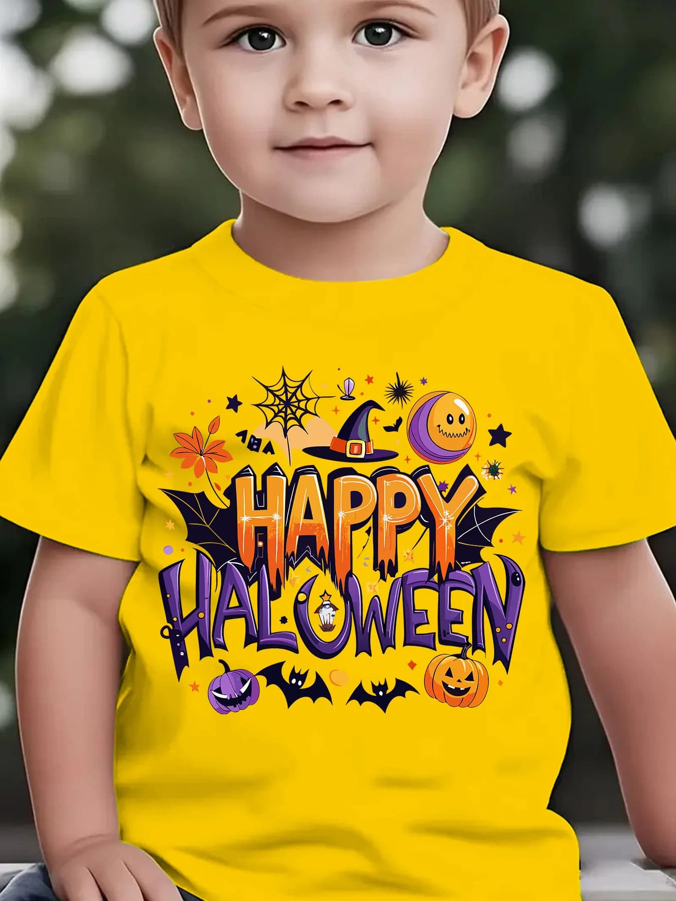Kids Boys Girls Family Matching T Shirt Happy Halloween Witch Hat Pumpkin Bat Graphic Print Short Sleeve Crew Neck Daily Tops