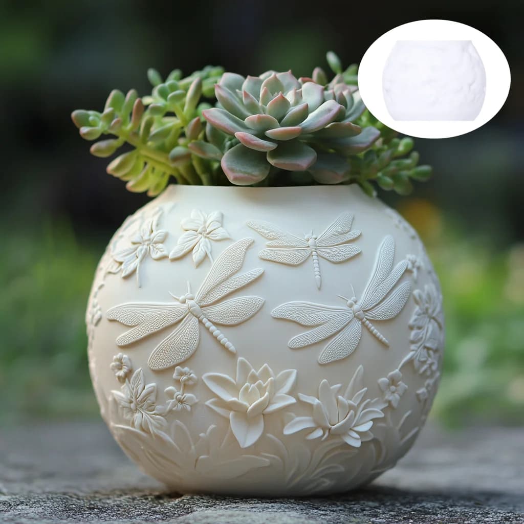 Dragonfly relief succulent plant flowerpot resin silicone mold flower animal cement mold insect dragonfly candle cup gypsum mold