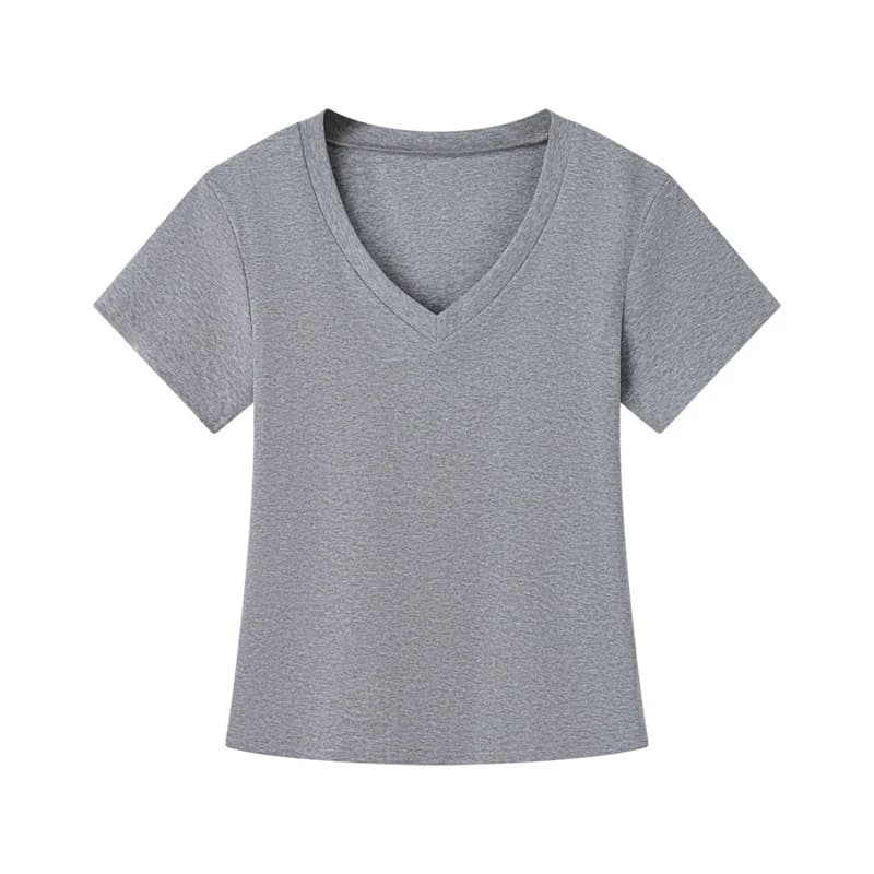 T-shirt Casual Coreana Harajuku Streetwear Primavera Estate 2026 da Donna, Maglietta Trendy a Maniche Corte con Scollo a V in Cotone Slim Fit