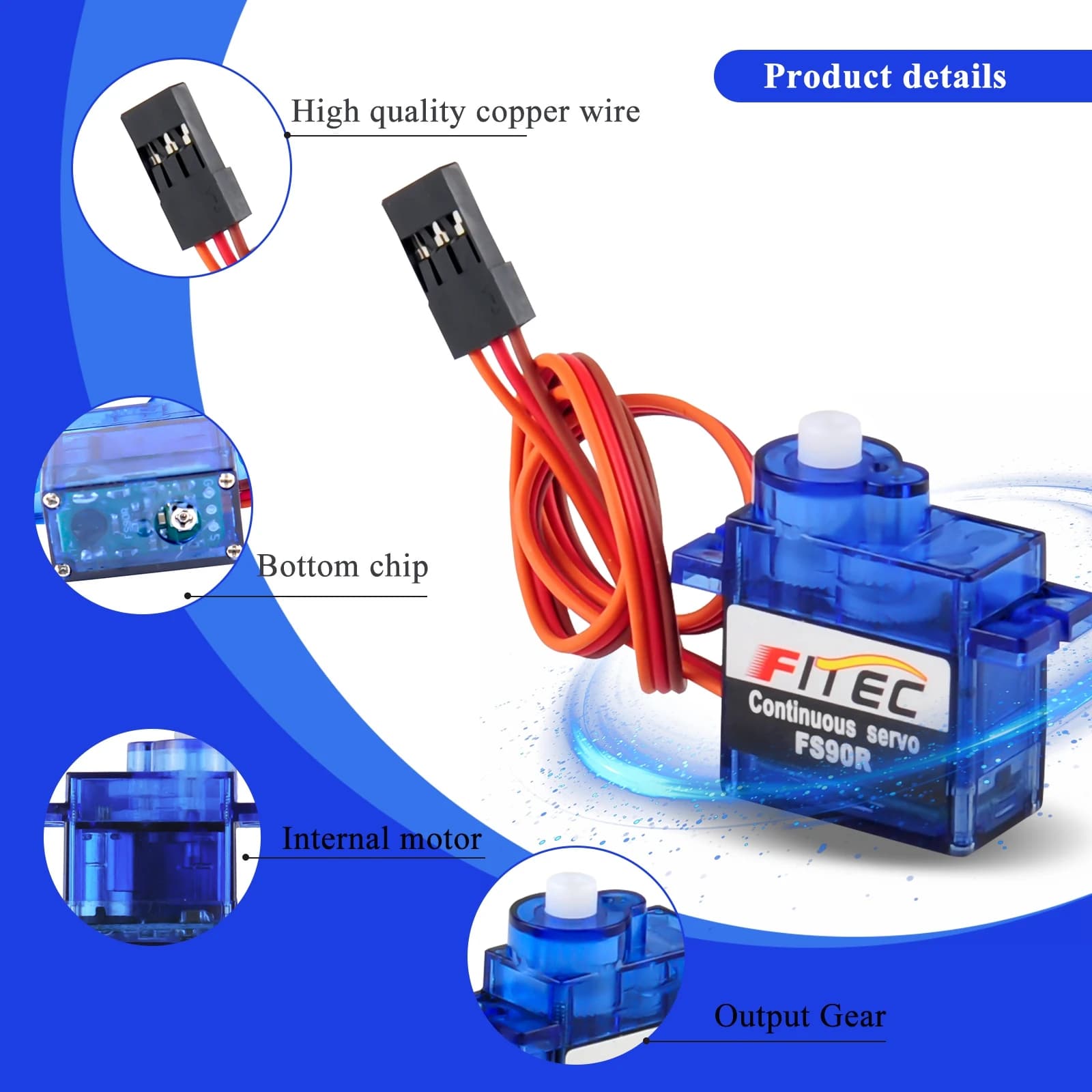 Feetech FS90R 9g Micro Servomotore 360 Rotazione continua per Arduino RC Robot Elicottero Aereo Barca Progetto fai da te