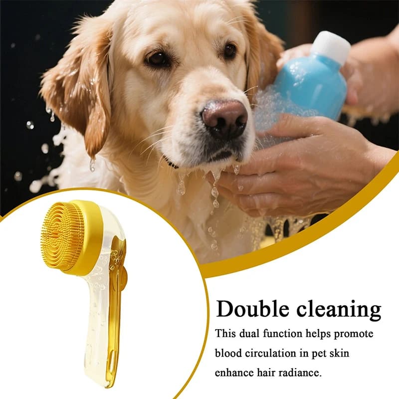 Pet Bath Brush Long Handle Soft Silicone Grooming Scrubber Shampoo Dispenser Bathing Brush Dog Cat Shower Cleaning Tool