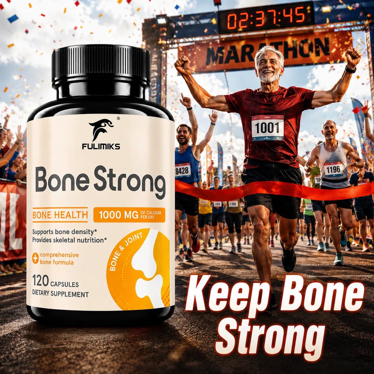 Bone Strong Bone Health Supplement 1000mg Calcium, Support Bone Density, Promote Skeletal Health & Comfortable Joint Movement