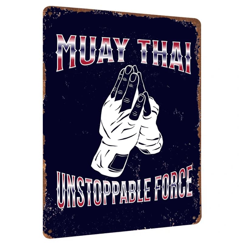 Muay Thai Unstoppable Force Boxing Gloves Metal Wall Art Home Gym Decor Sports Poster