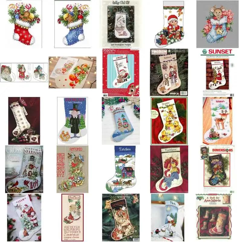 Kit Ricamo Iniziale Paesaggio Fai da Te, Set Artigianale per Ricamo a Mano e Punto Croce, Gatto Natalizio con Calza