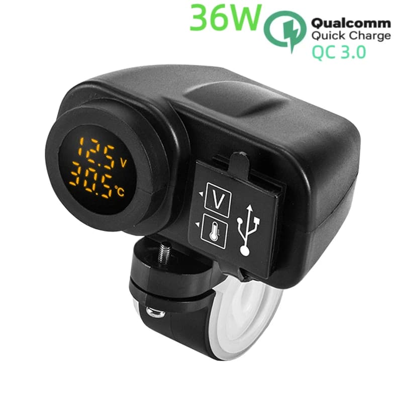 QC3.0 Caricatore USB Moto Ricarica rapida Display della temperatura Caricatore del telefono per moto Presa adattatore per accendisigari 12V 24V