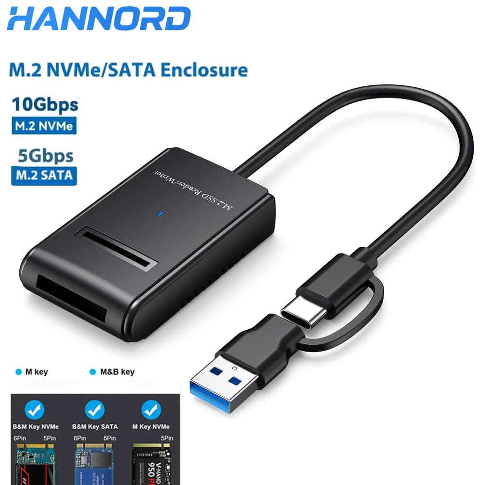 Custodia SSD Hannord M.2 10Gbps Dual M.2 SATA/NVMe SSD a USB 3.1 Custodia esterna Tipo C Adattatore SSD per NVME PCIE NGFF SATA Box