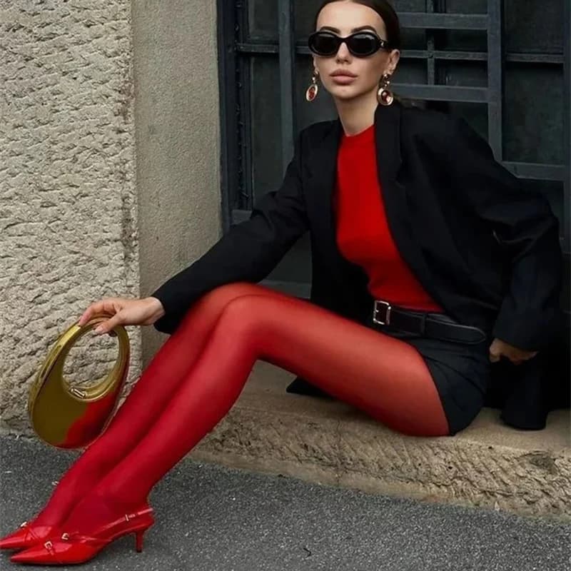 Collant rossi da donna Calza di velluto Corea Lingerie sottile Collant Leggings di pizzo Calzini Calzini gotici Accessori per abbigliamento da festa