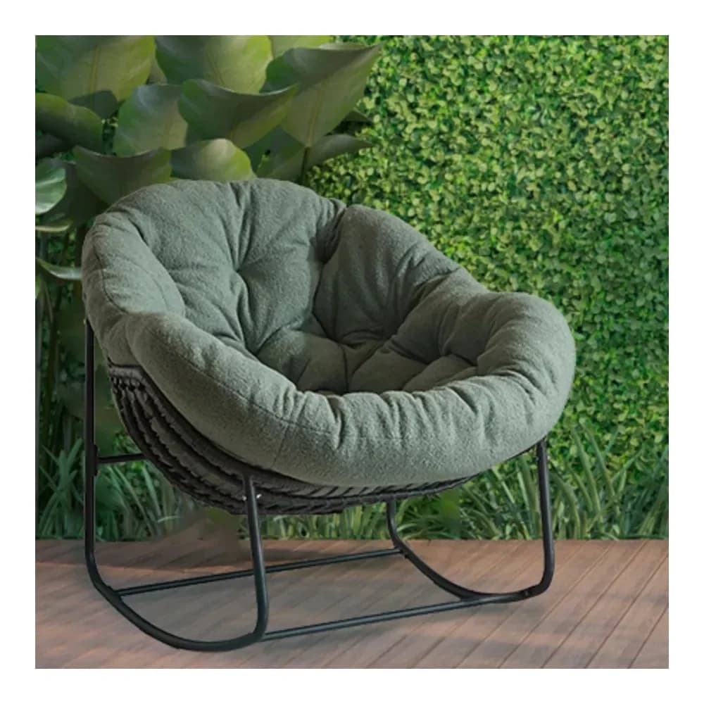Sedia a dondolo con cuscino imbottito per interni ed esterni, comoda sedia Papasan con telaio in acciaio migliorato, a forma di uovo in rattan oversize