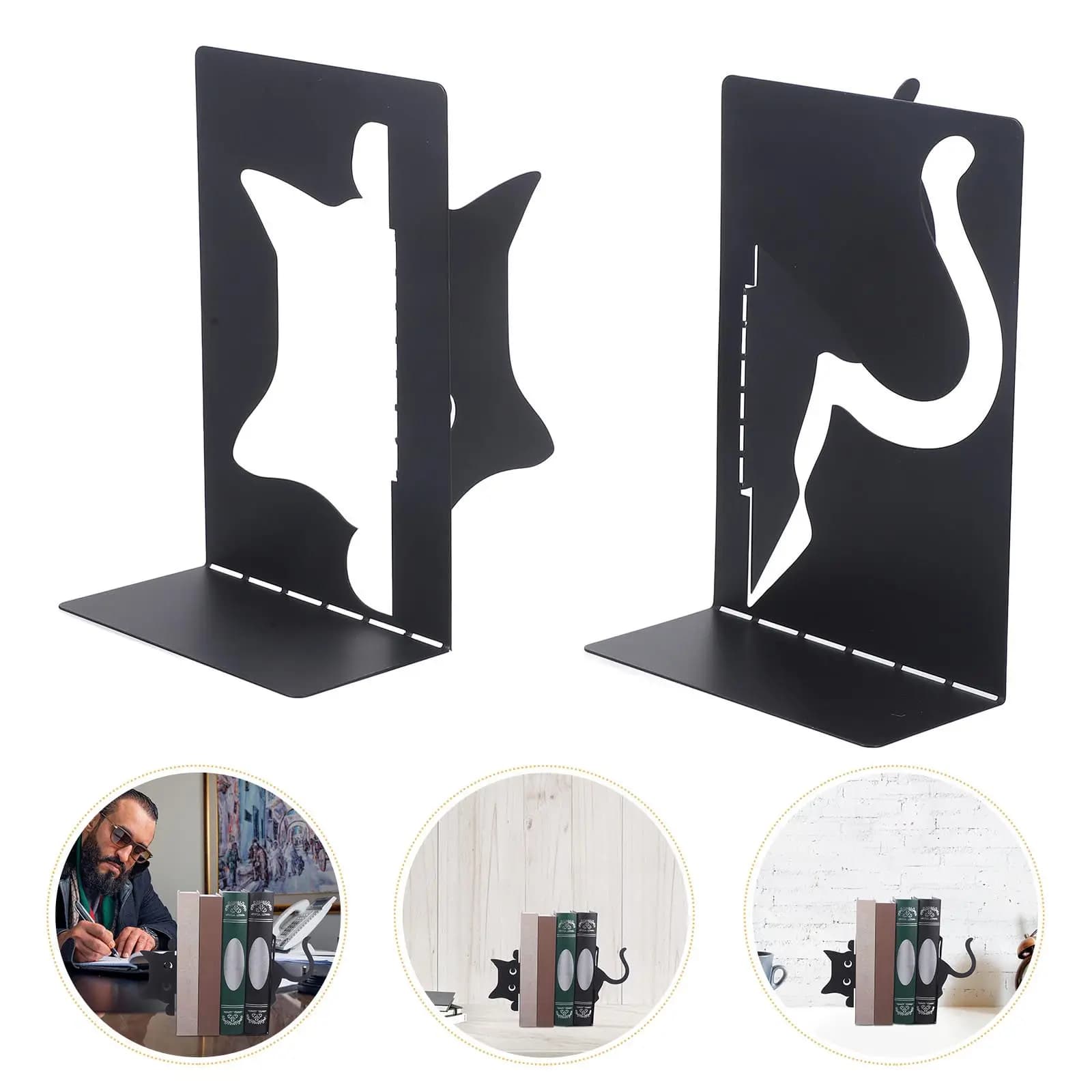 1 Paio di Fermalibri a Forma di Gatto in Metallo, Decorativi e Resistenti, per Scaffali, Scrivania, Ufficio, Casa, Organizzatore per Lettura e Studio