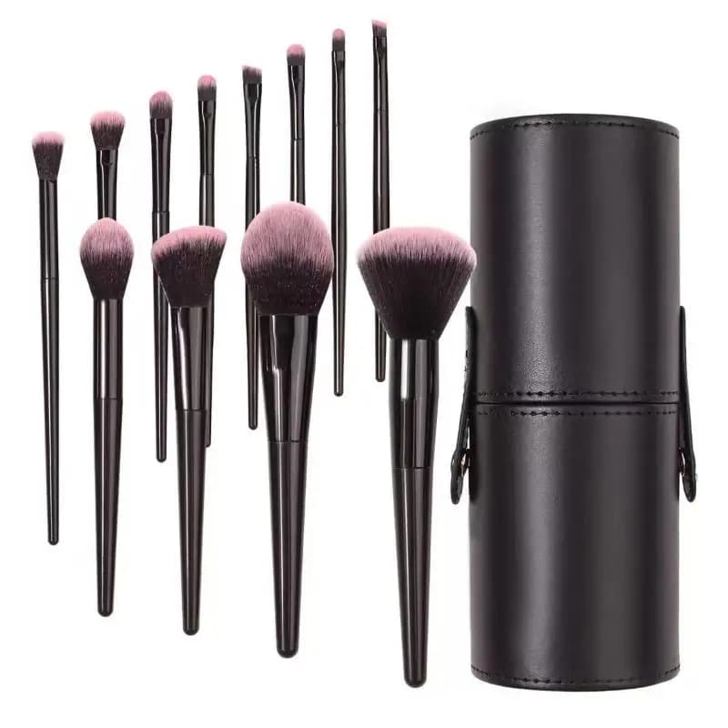 Set di pennelli per trucco professionale da 12 pezzi, pennelli in morbido pelo sintetico con spugnetta per fondotinta, ombretto, strumenti da viaggio