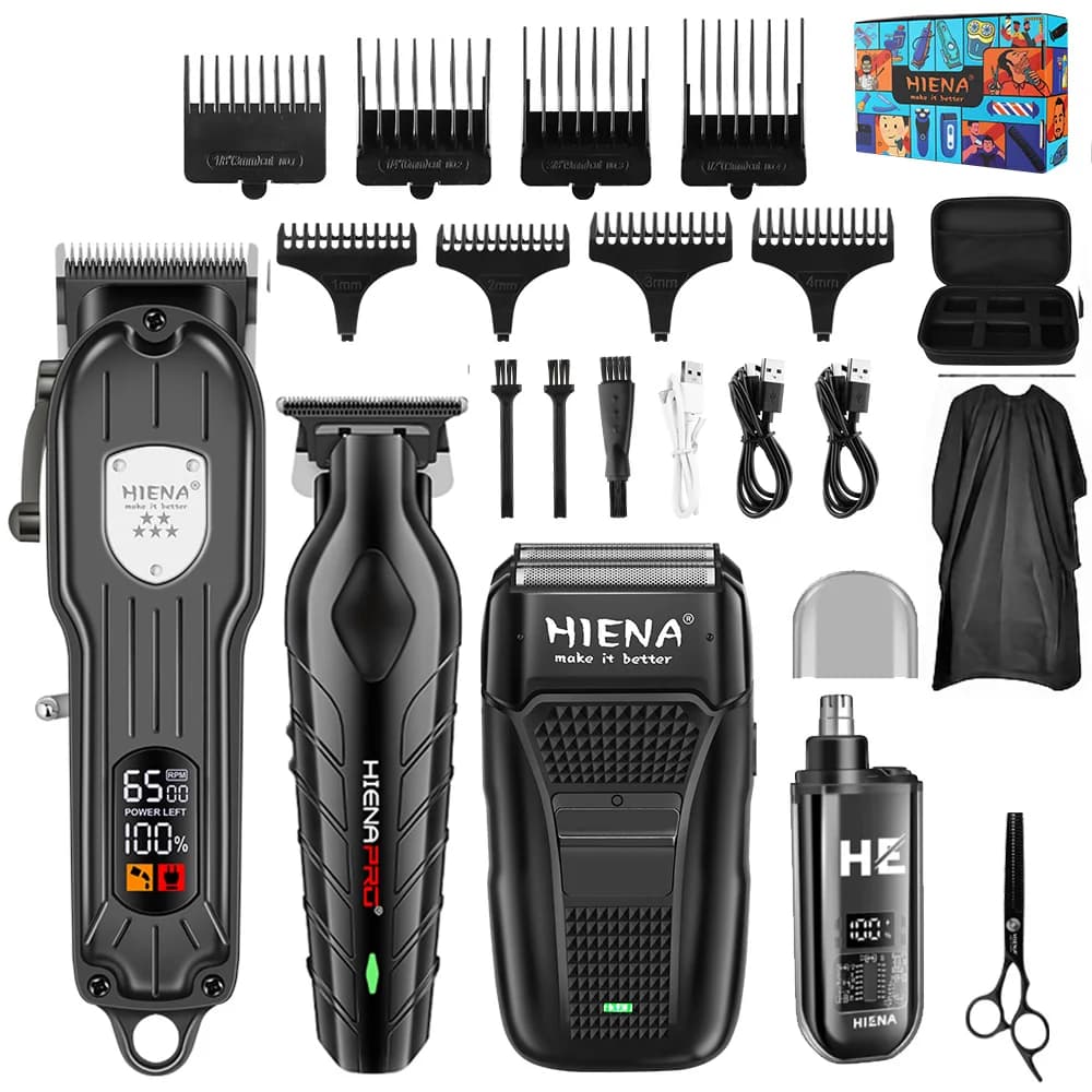 Set di 2/4 Pezzi per Taglio Capelli: Tosatrice Elettrica, Regolabarba, Trimmer USB con Display, Accessori per Barbiere