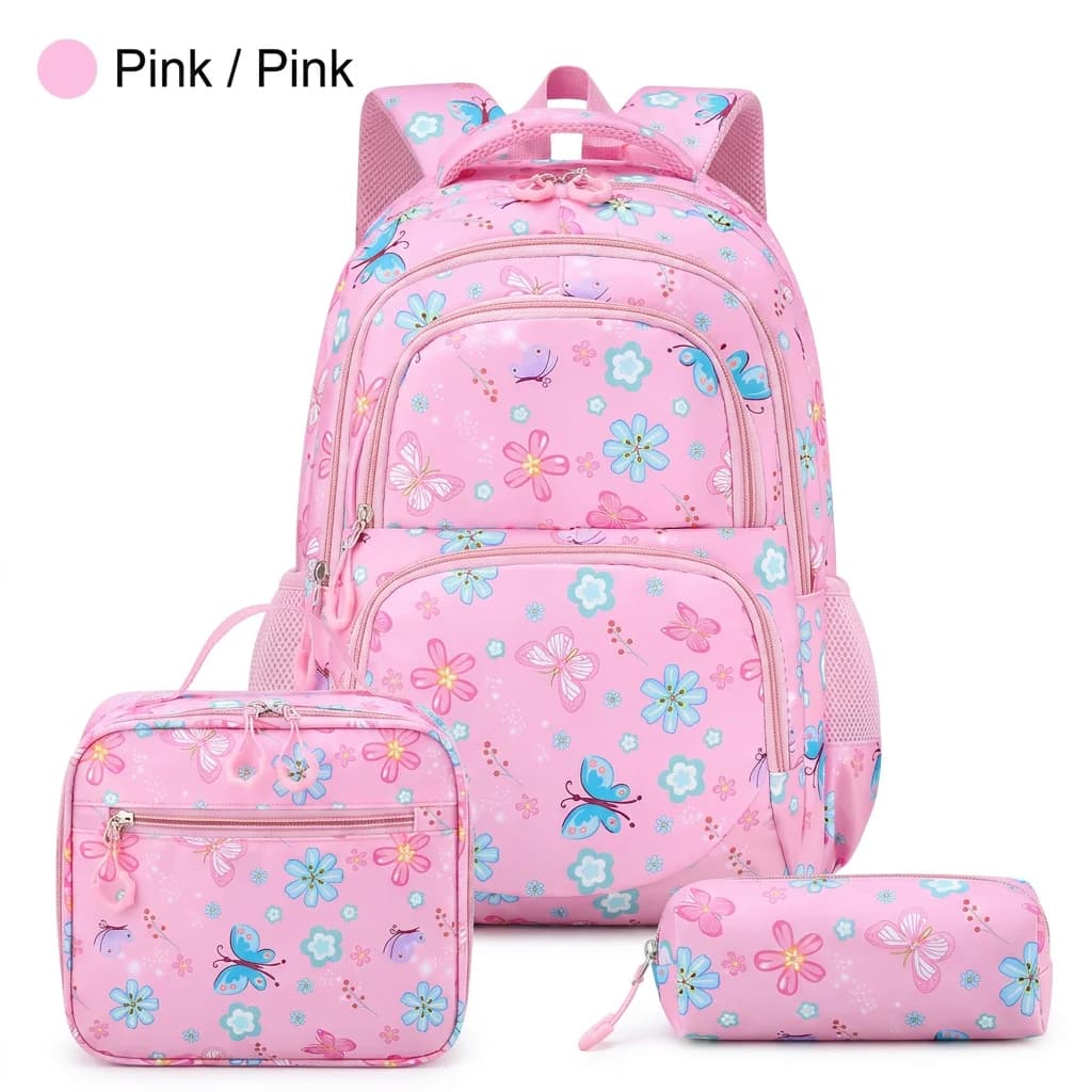 Flower Print Backpack Lightweight Kids School Bag Set Lightweight Backpack Multiple Compartments Pencil Case For Girls For Short