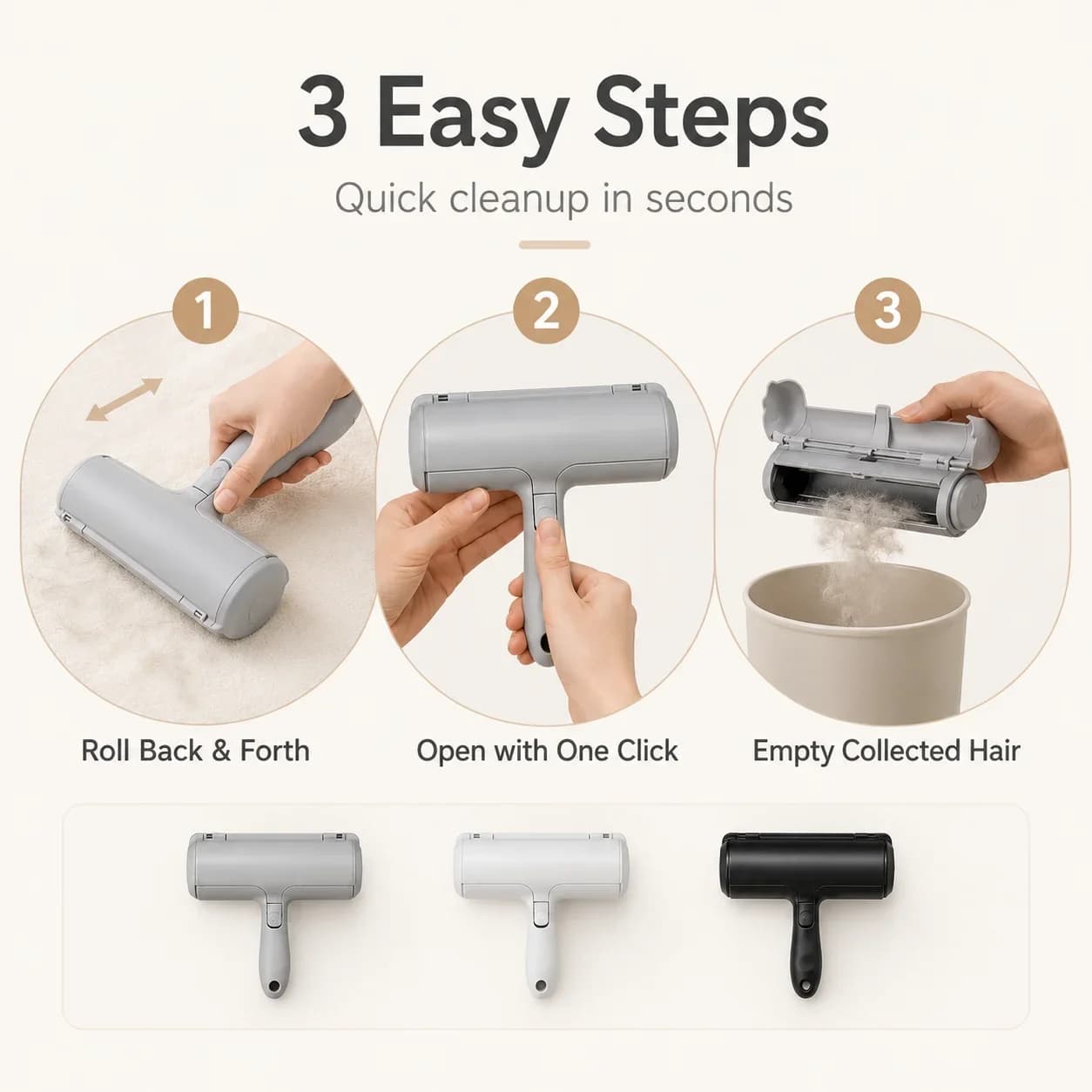 Pet Hair Removal Roller, Self-Cleaning Lint Brush for Clothes Carpet, Reusable De-Furring Tool for Pet Hair