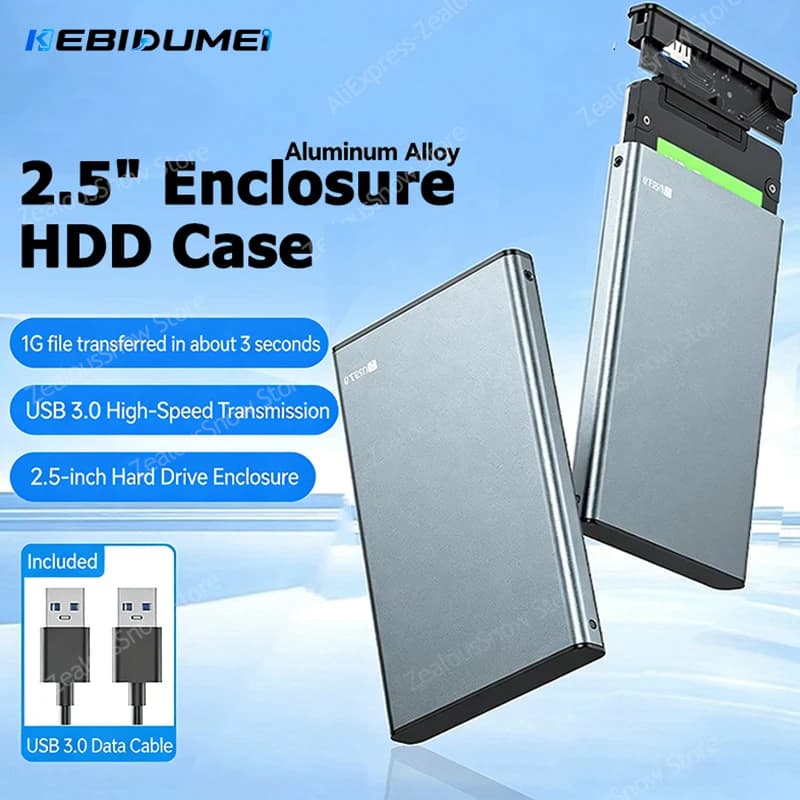 KEBIDUMEI USB 3.0 To 2.5 Inch Hard Drive Case 5Gbps SATA HDD SSD Enclosure Aluminum Alloy External Hard Drive Disk Box for PC