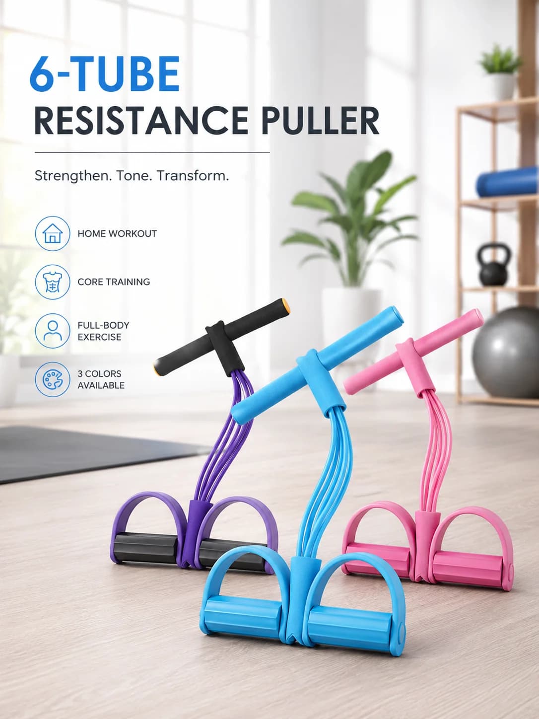 6 Strand Thick Resistance Pull Rope, Multi-Function Home Gym Equipment, 6 Tube Sit Up Abdominal Training Bands